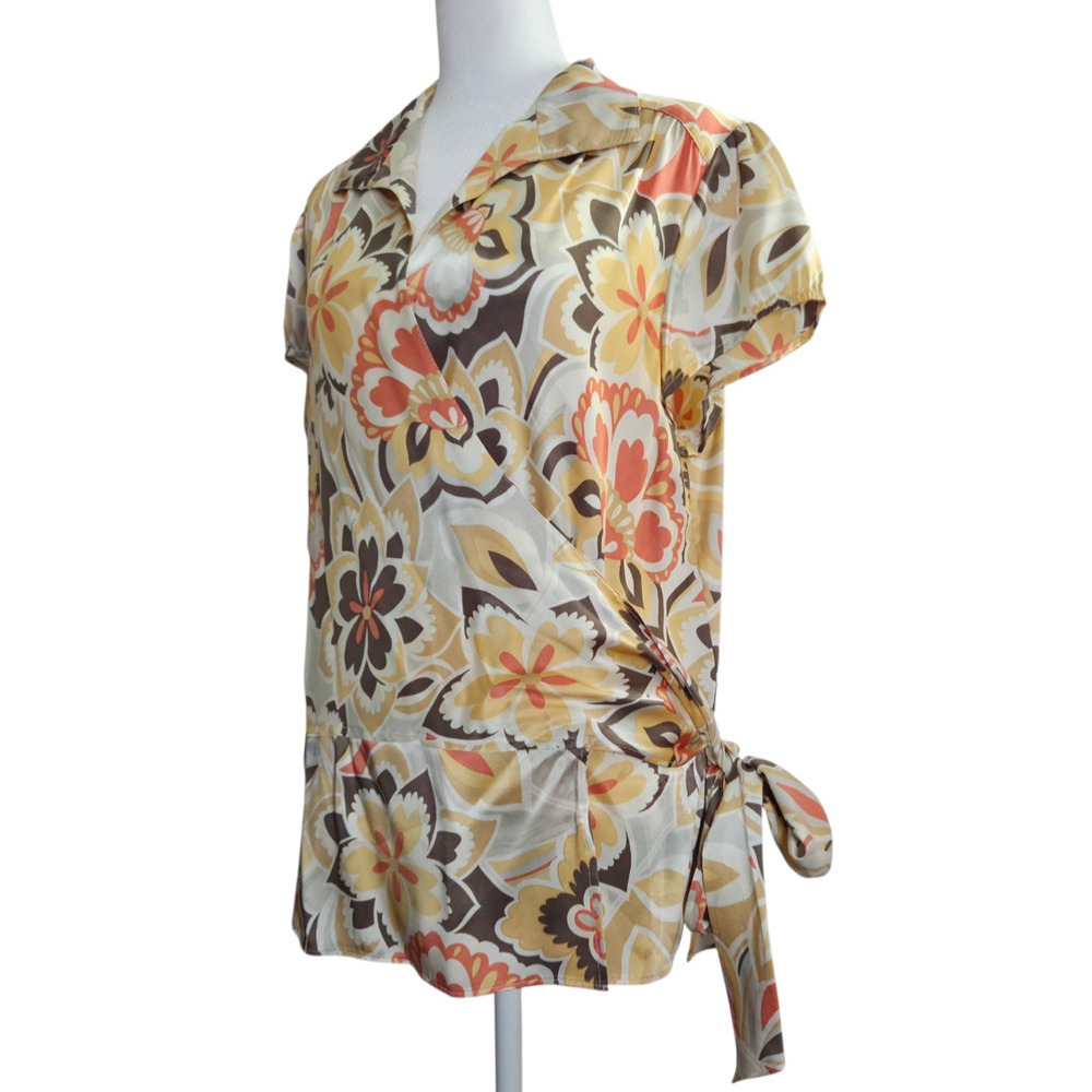 Women's Talbots Floral Silk Wrap Blouse Size 14 Top - Picture 2 of 7